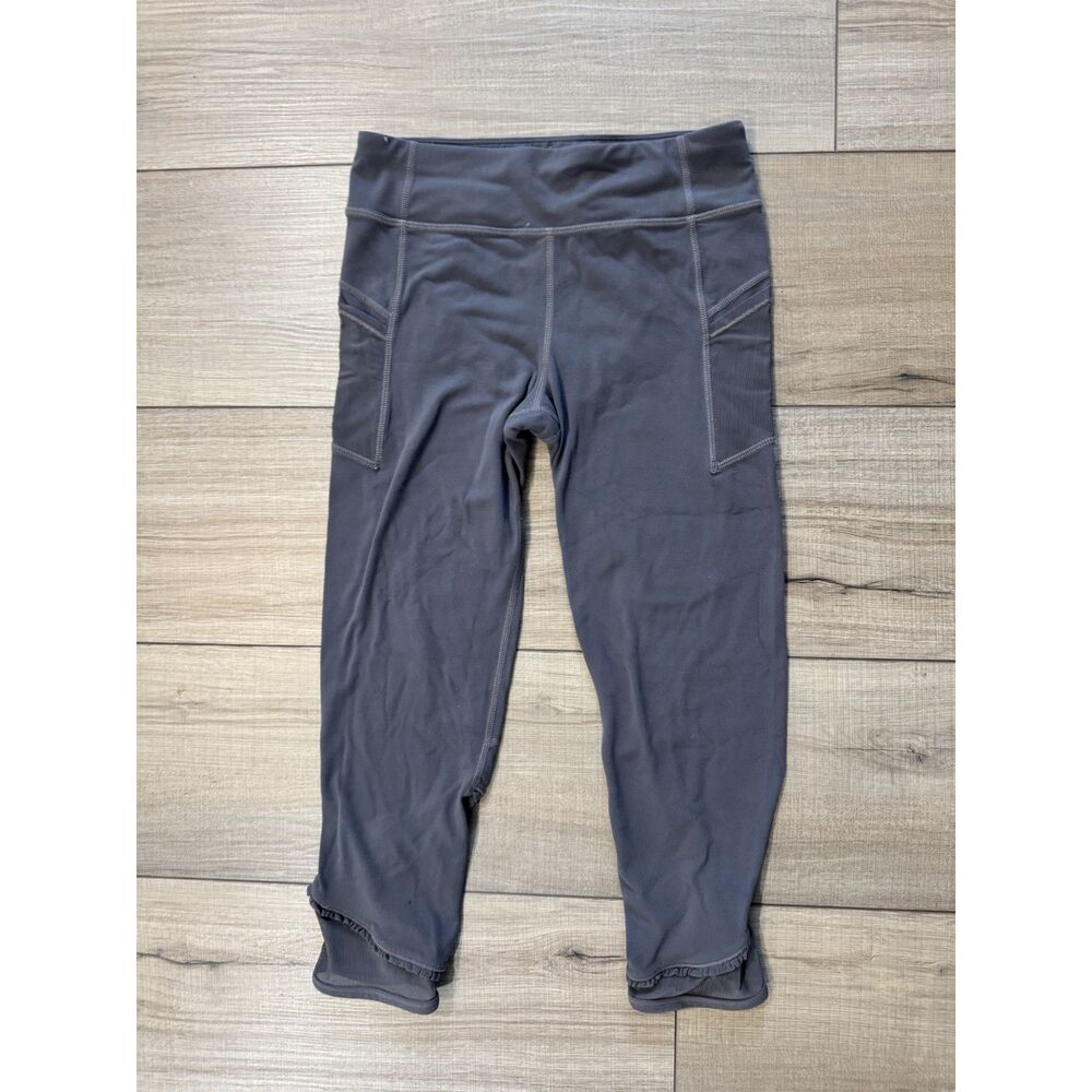Athleta Girls Capri Leggings Size L‎ 12 Gray Mesh Cut Out Crop Ruffles
